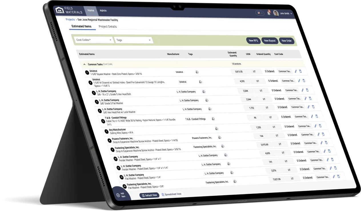 Field Materials makes it easy to import your bill of materials from your takeoff / estimation software.