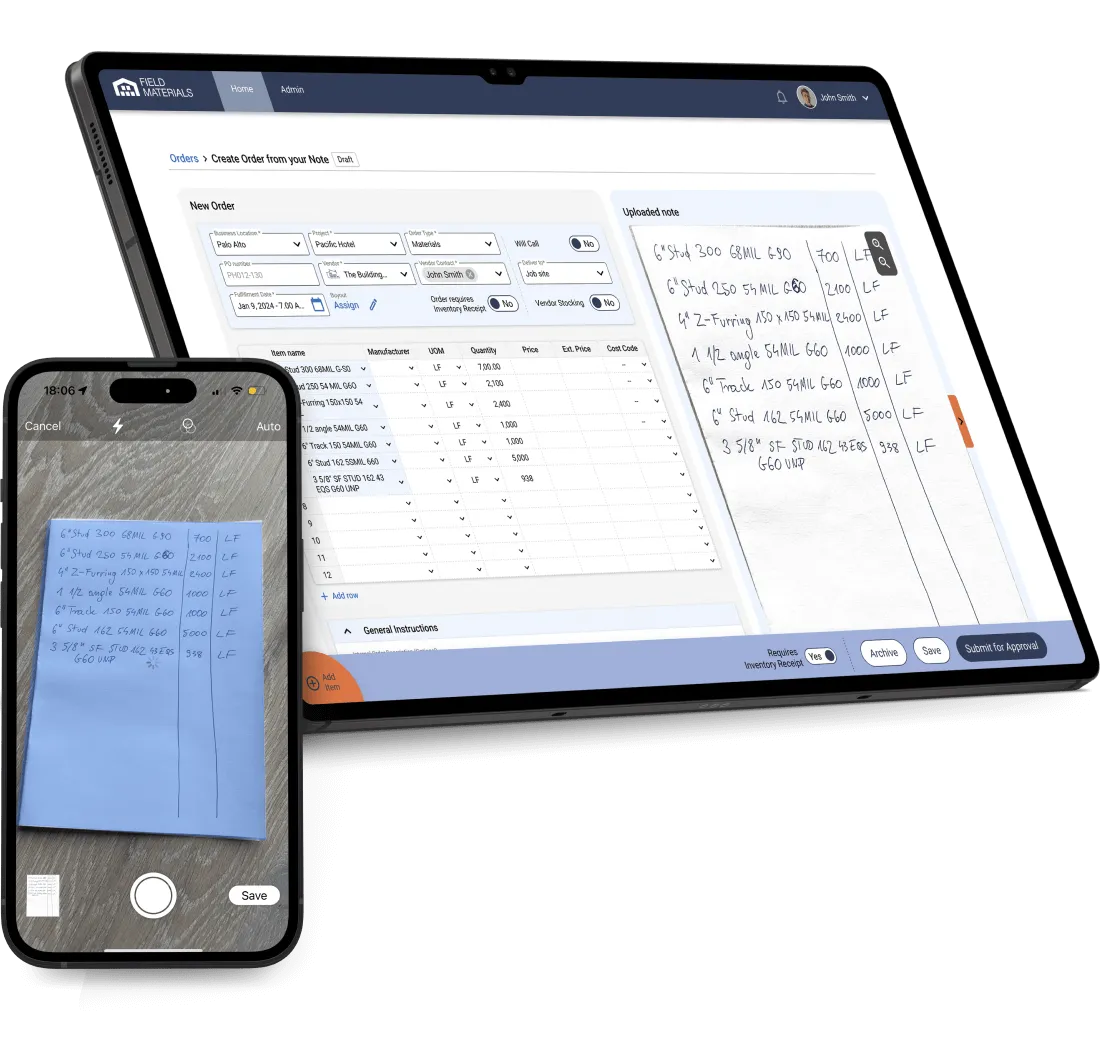 Use AI to scan field requisition forms from the field to itemize POs in seconds