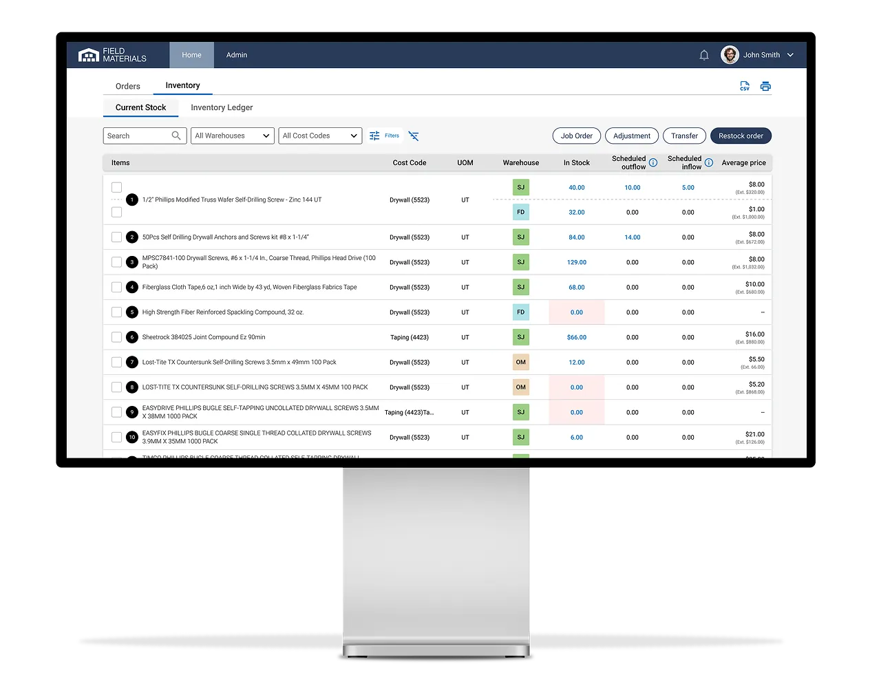 Field Materials inventory module provides instant visibility into your warehouse inventory.