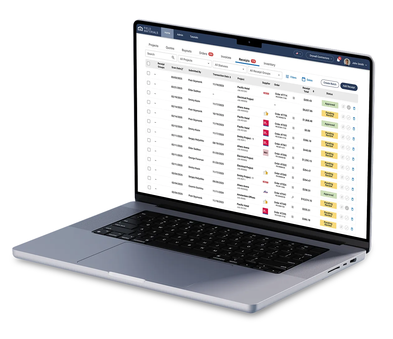 Field Materials help control rogue spending and eliminates manual data entry for receipts. 