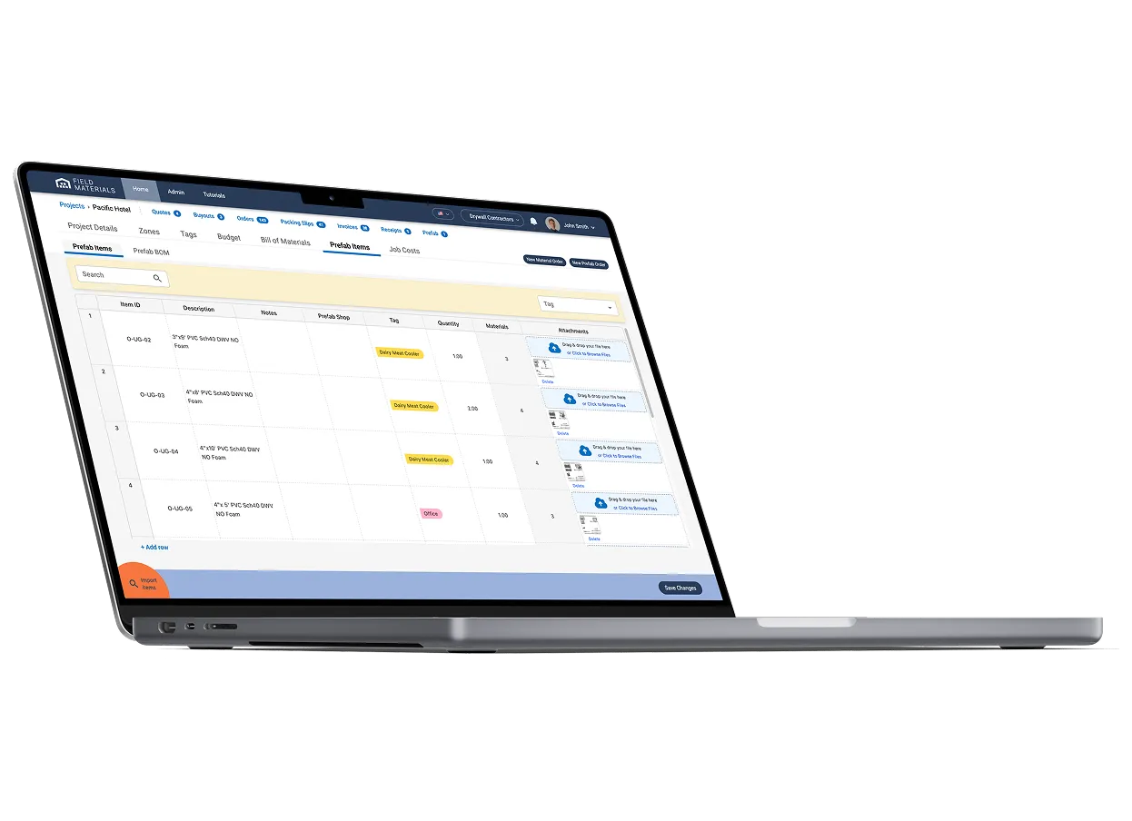 A laptop displaying a prefabrication dashboard.