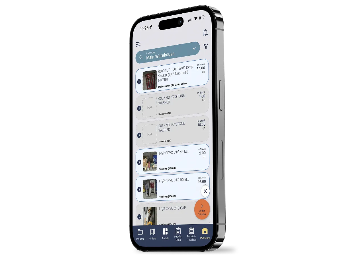 Inventory management in Field Materials mobile app