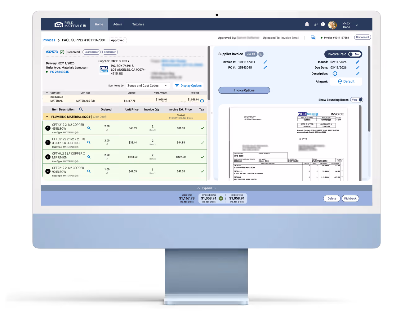 Field Materials customers can sync invoices to Quickbooks Online and Quickbooks Desktop with a single button click.
