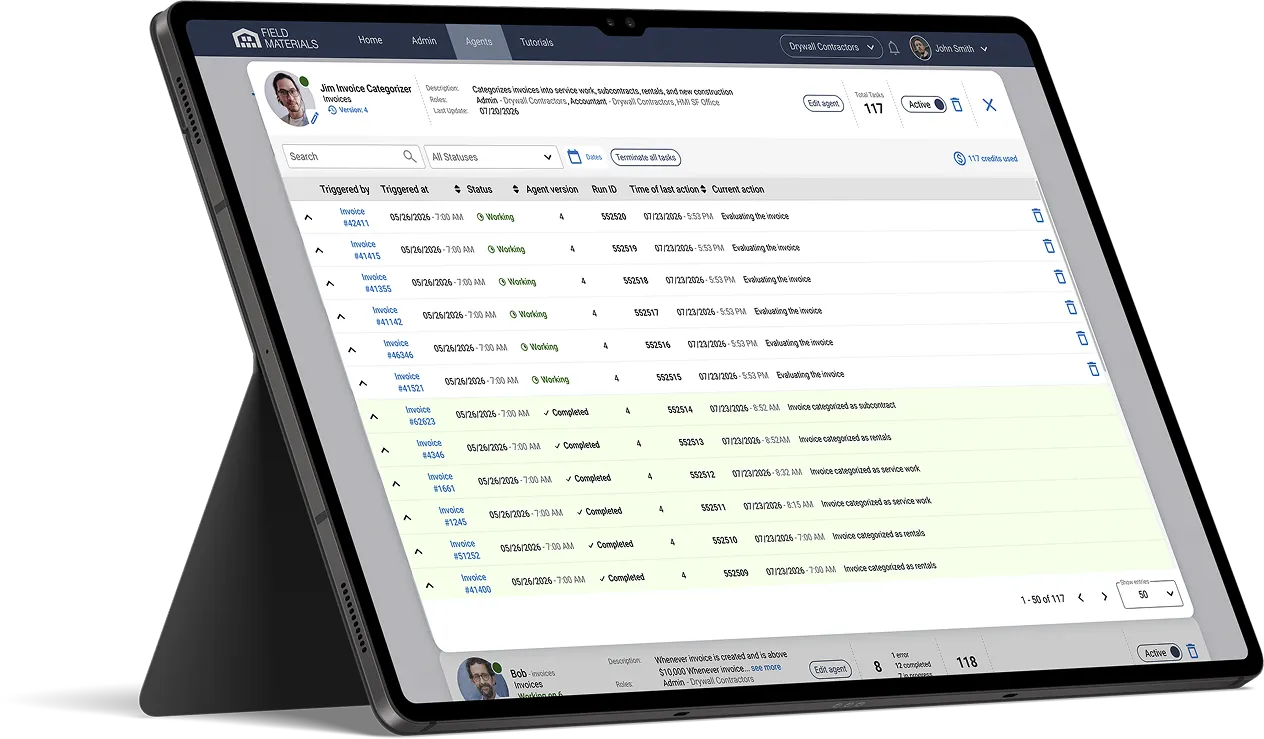 Field Materials automation agents are like regular users and leave an audit trail of their actions