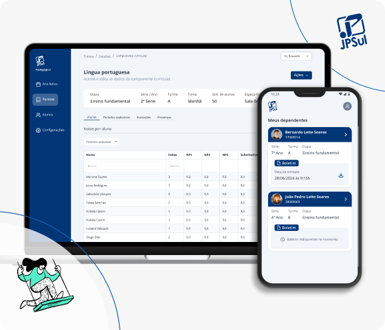 Portal e app do Colégio JPSul com boletim e dependentes