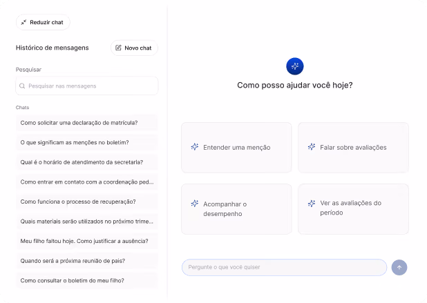 Canal de atendimento às famílias com histórico de mensagens