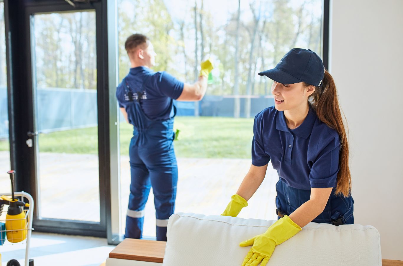 A Red Rover Cleaning team member providing house cleaning services in Dublin, OH to highlight hiring local help.