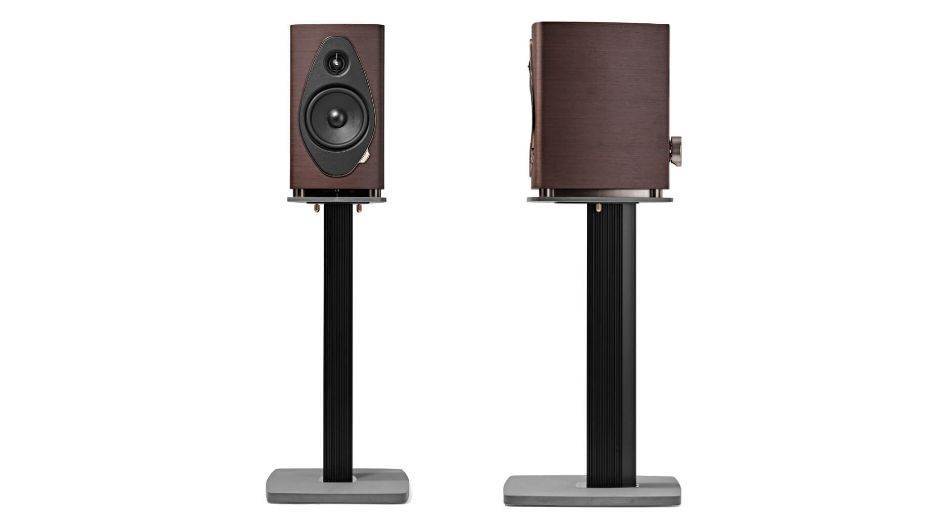 Pair of Sonus faber Sonetto II G2 bookshelf speakers in Wenge on stands