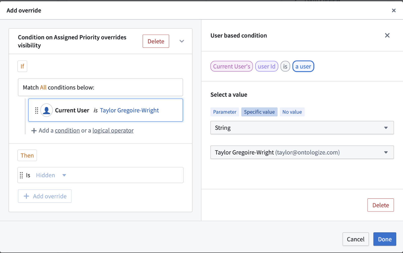 Changing which users are able to apply the action using overrides