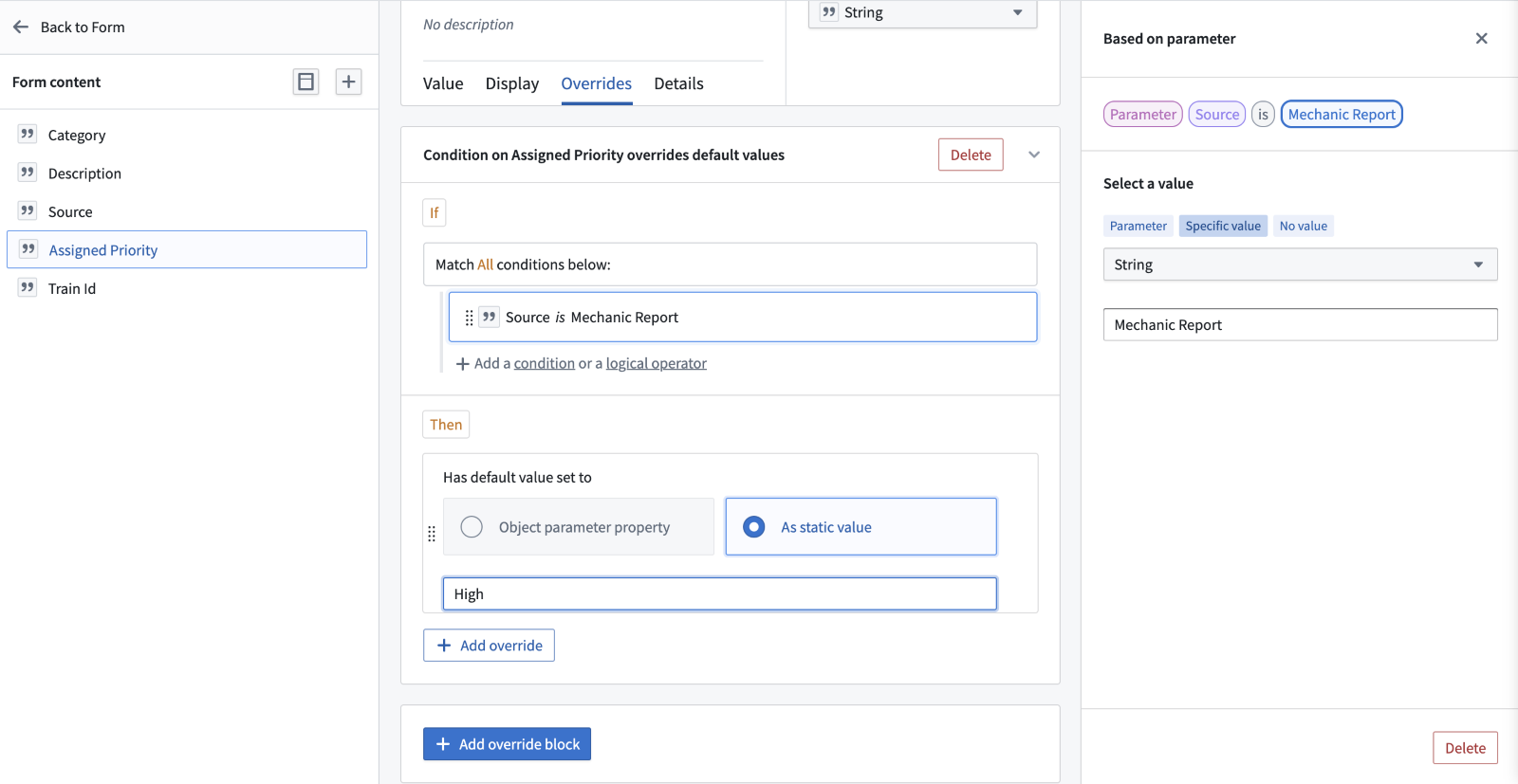 Overriding default values based on the value of a form field