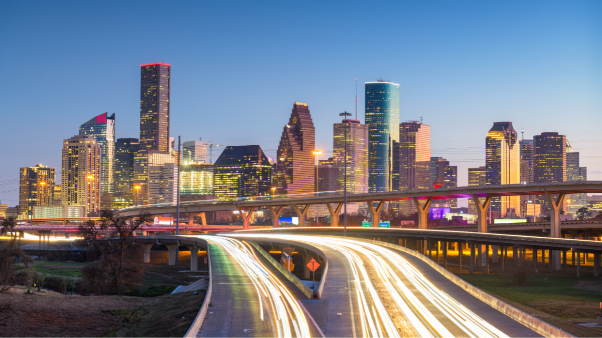 A picture of the Houston Texas Skyline.