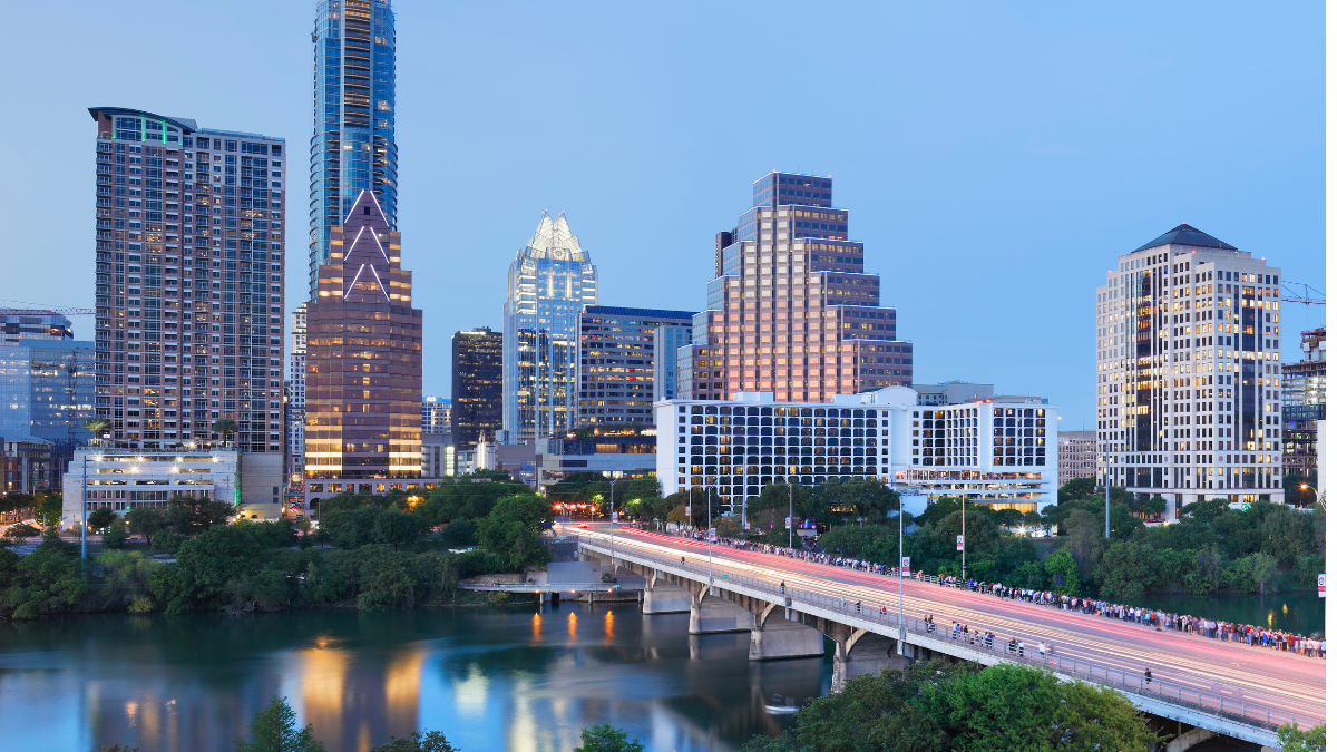 A picture of the Austin skyline in Texas.