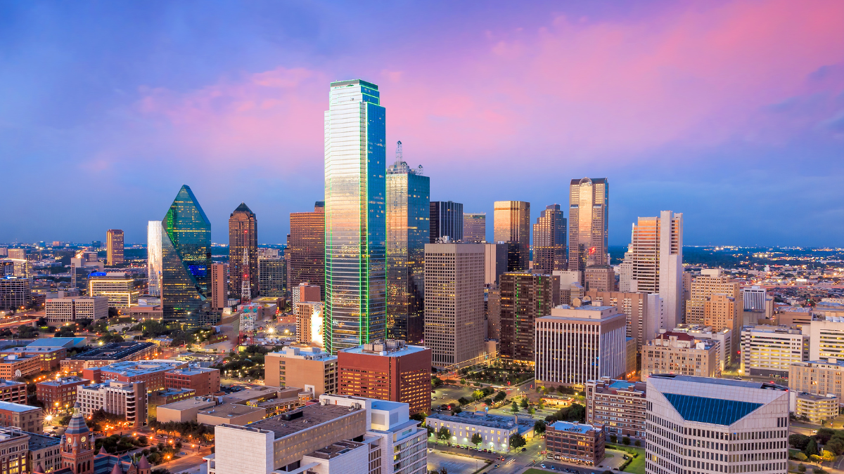 An image of the Dallas Texas skyline.