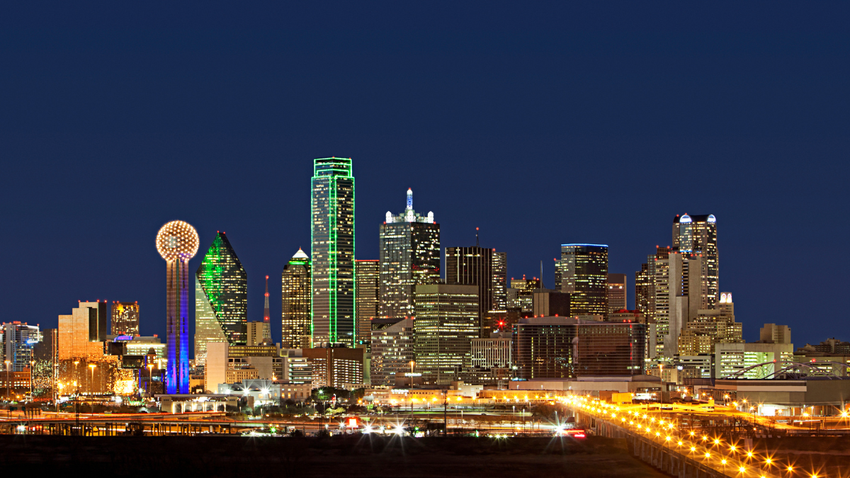 The Dallas Texas Skyline at night.
