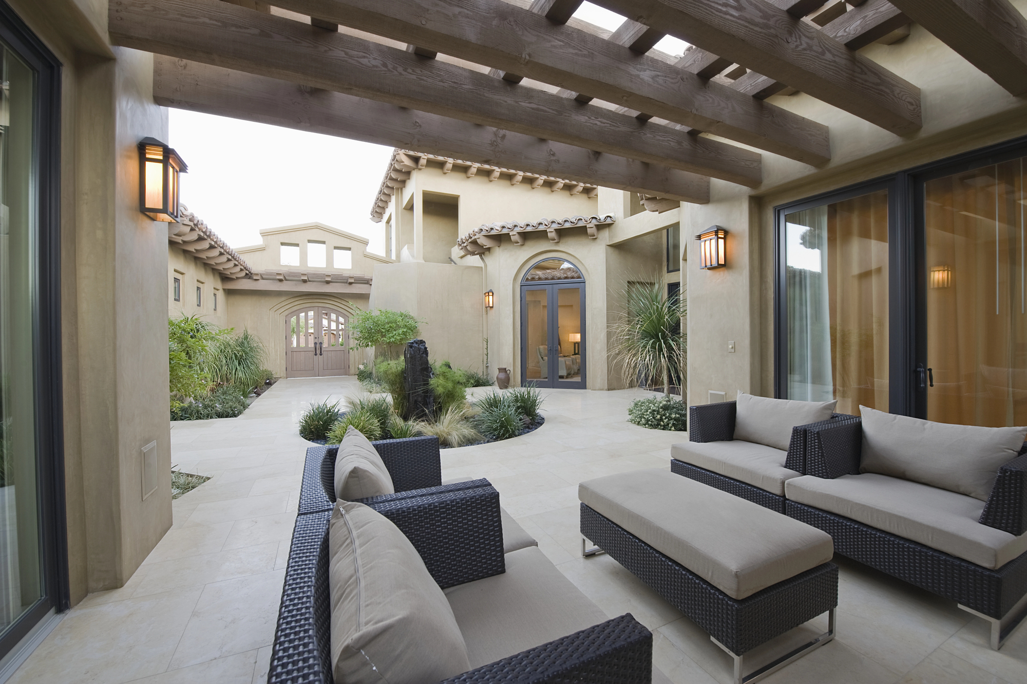 luxury patio with white outdoor living room furniture Soso District