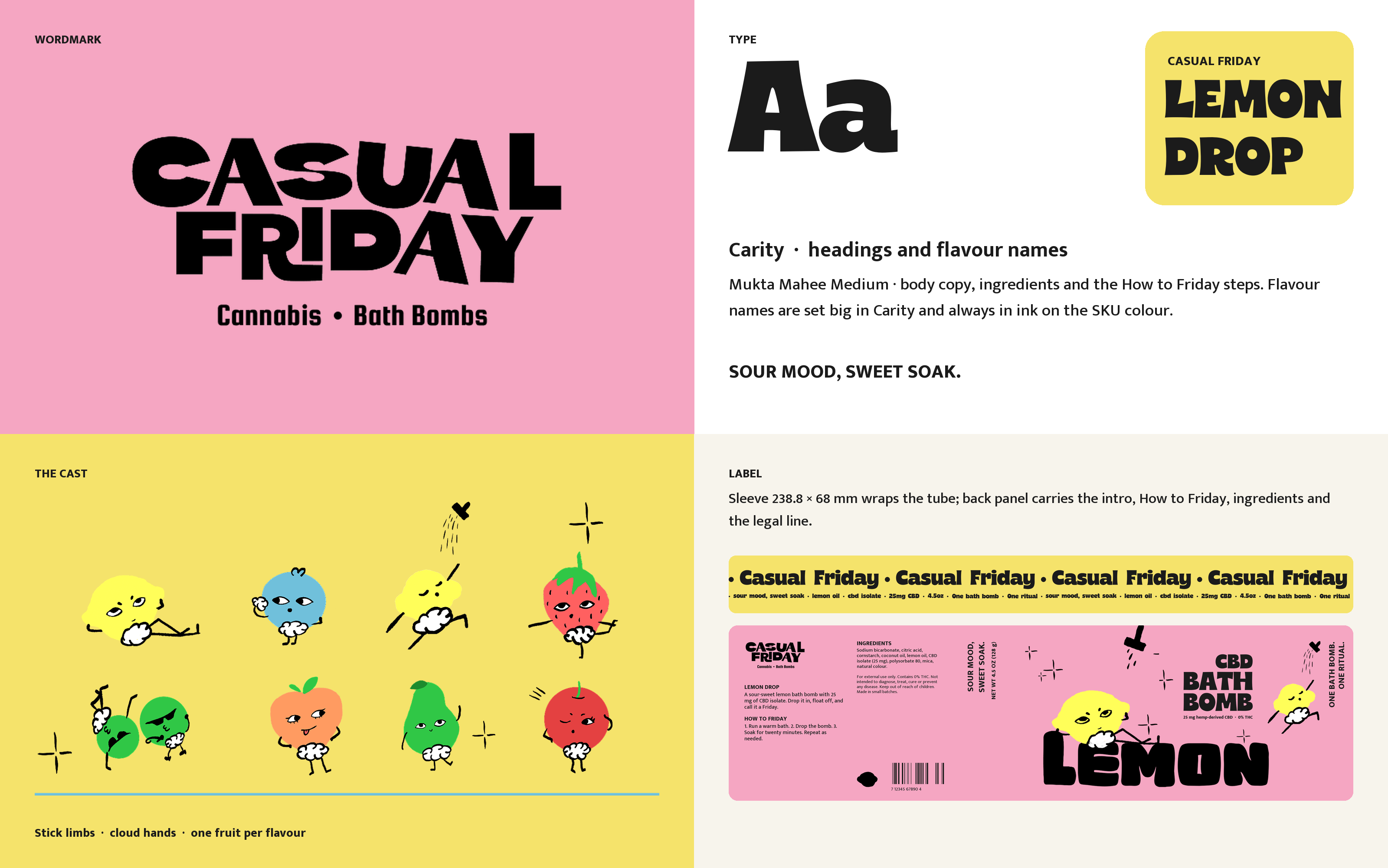 Casual Friday brand guide: wordmark, type, characters and label