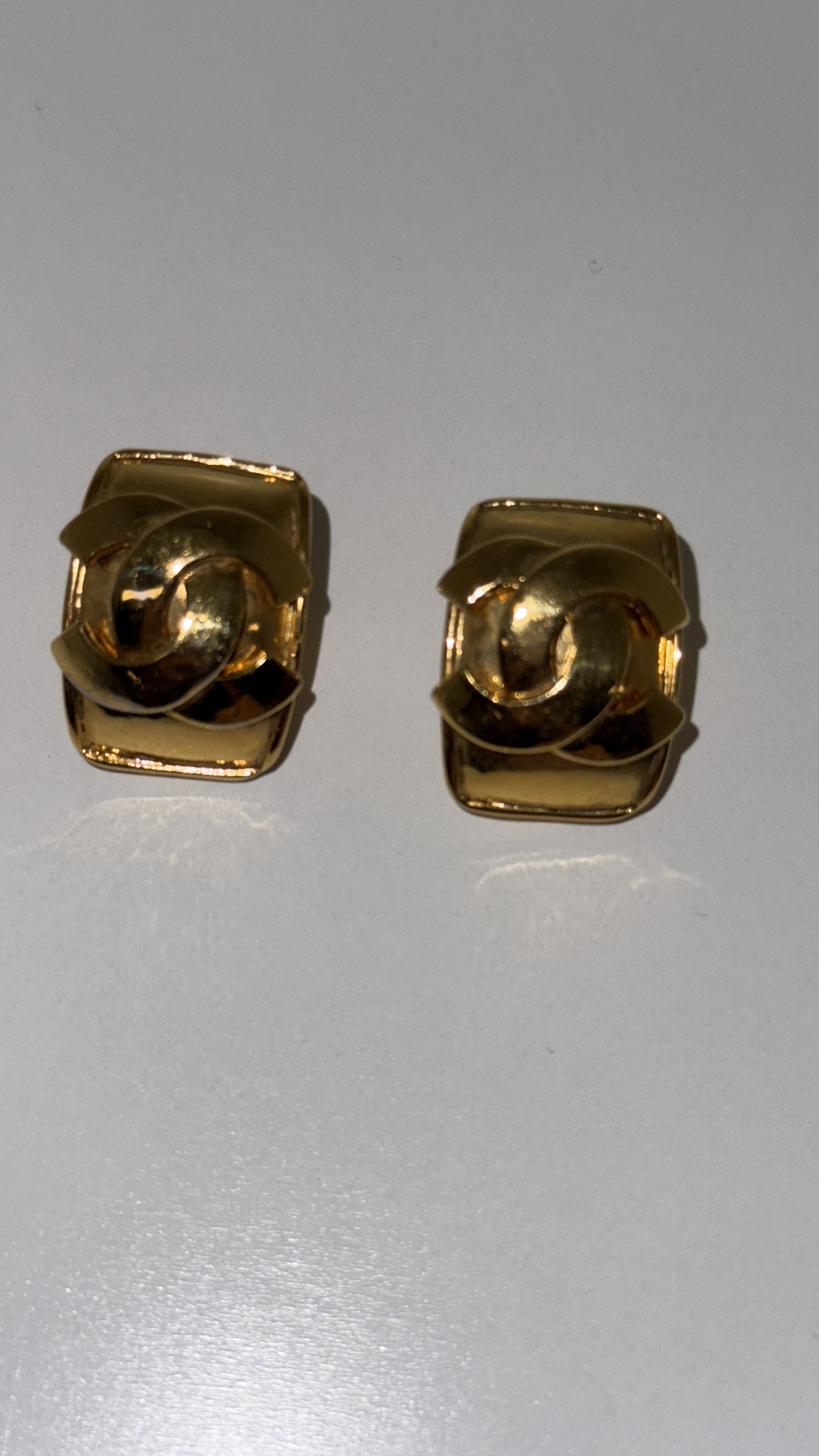 Chanel Rectangle Clip On Earrings in Gold Plate