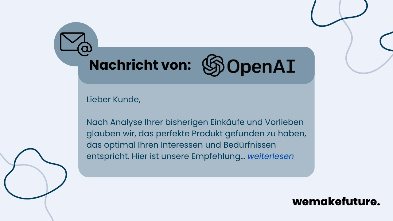 Eine beispielhafte Nachricht von OpenAI, die über Produktempfehlungen informiert.