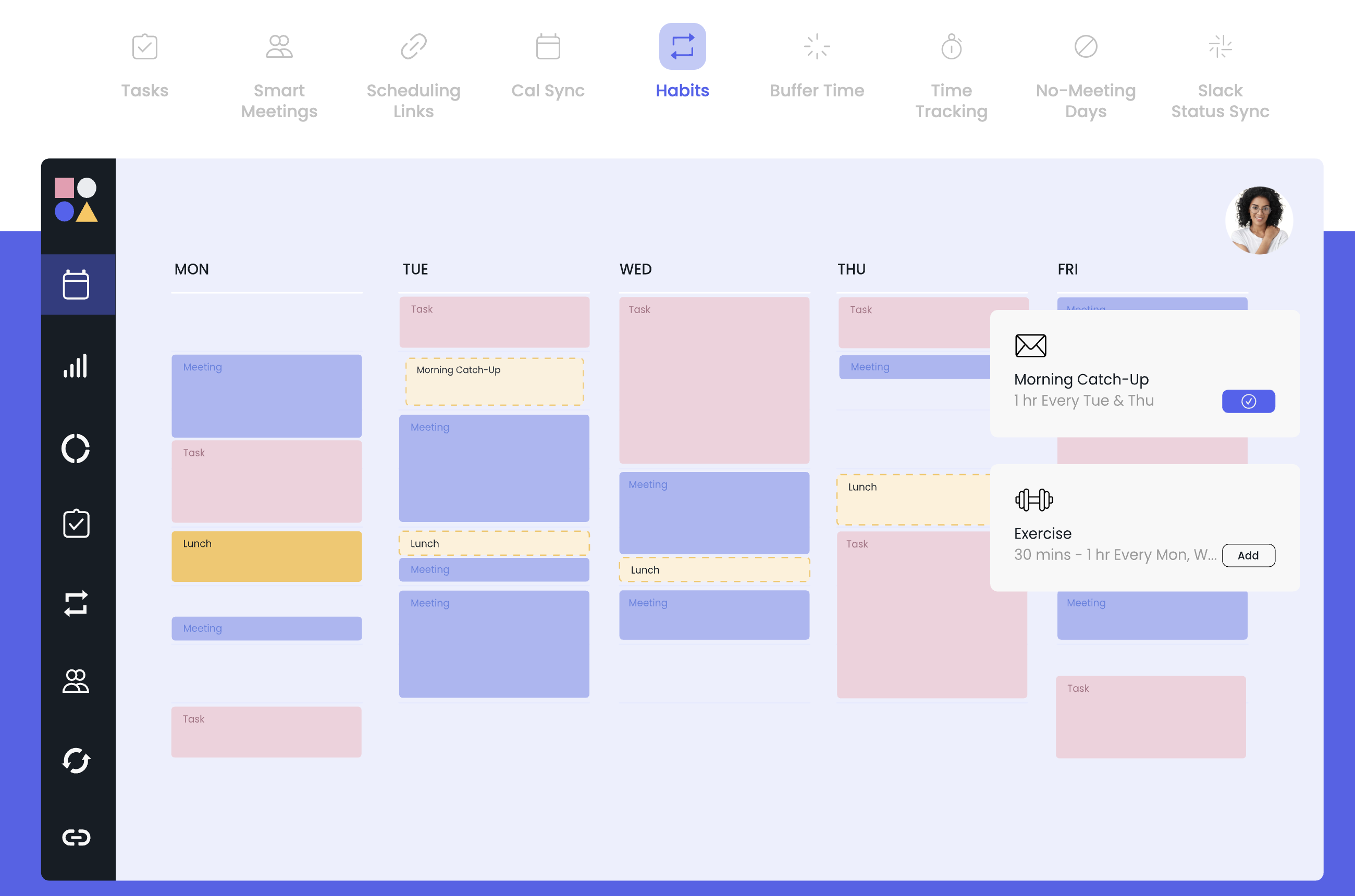 Ein Überblick des Interfaces von Reclaim.