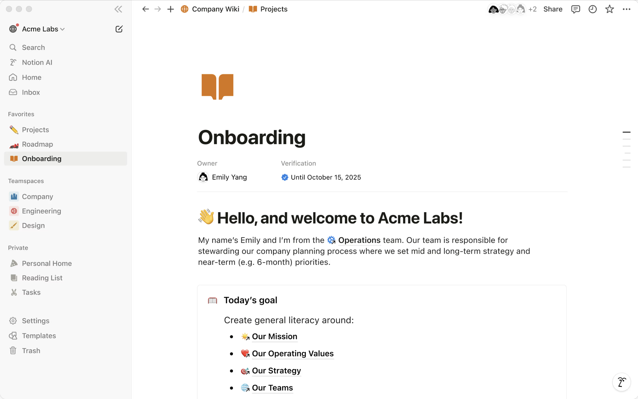 Ein Überblick des Interfaces von Notion.