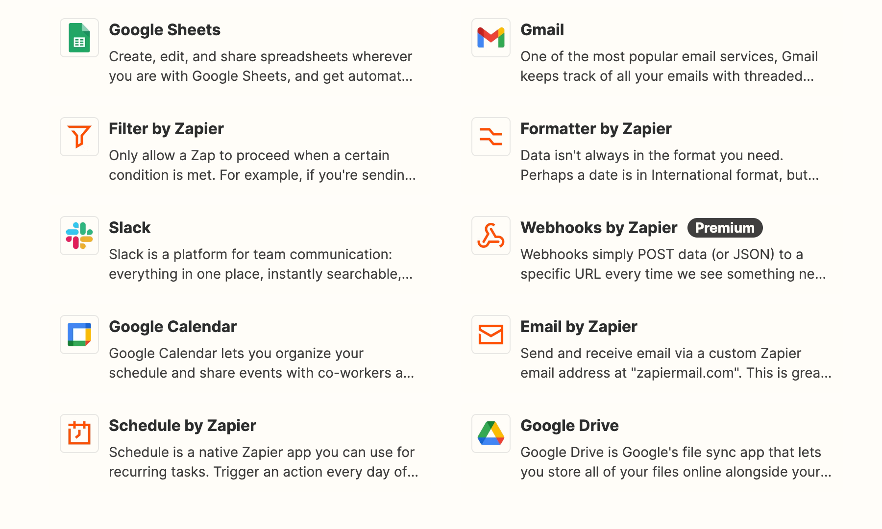 A selection of Zapier integrations