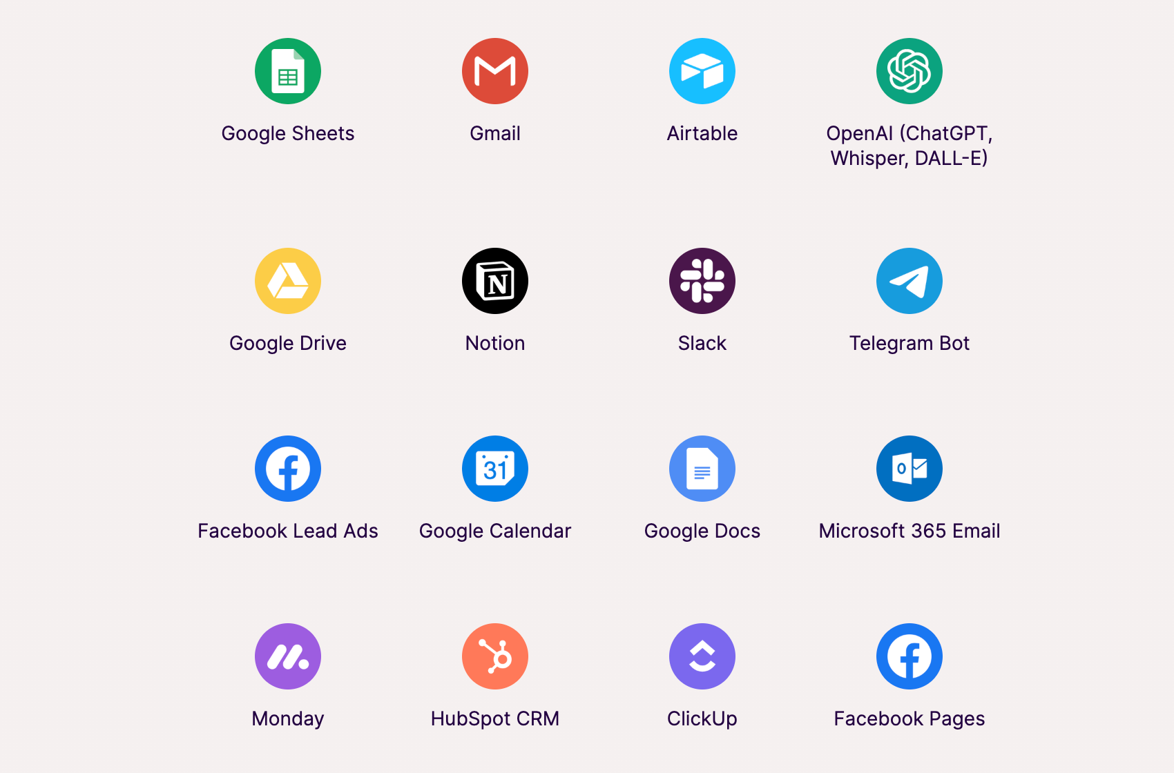 A selection of Make integrations