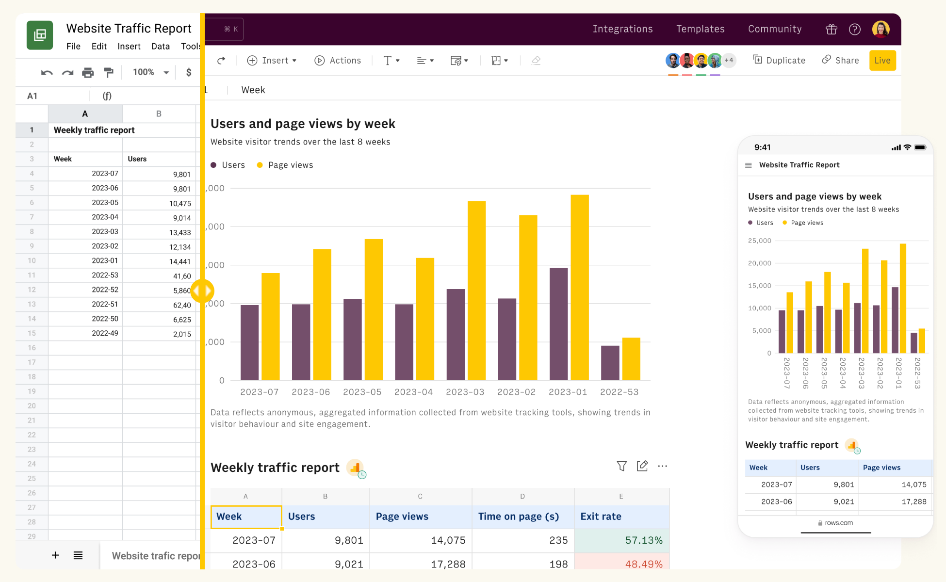 An overview of the interface of Rows.