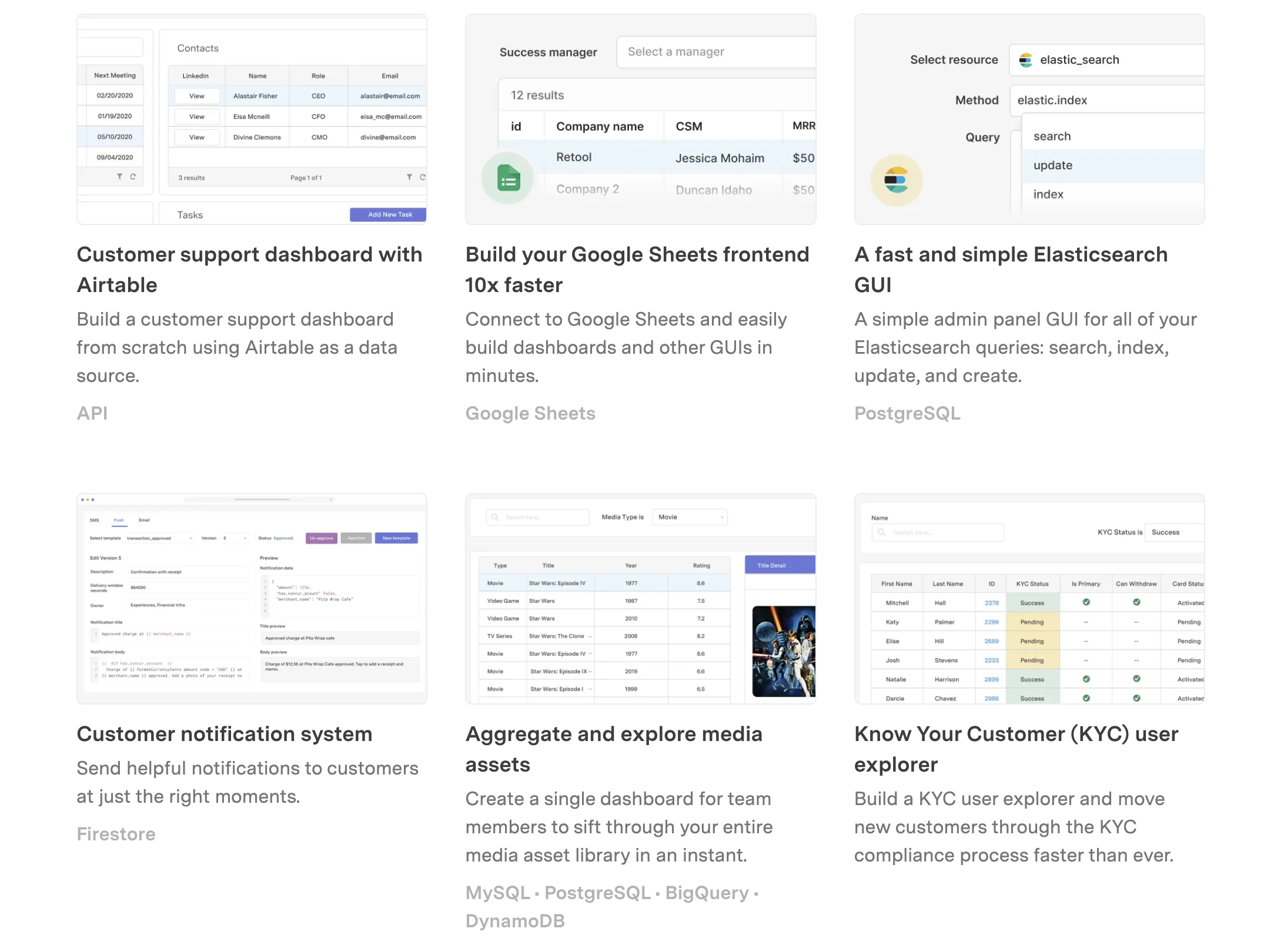 An overview of possible Retool use cases.