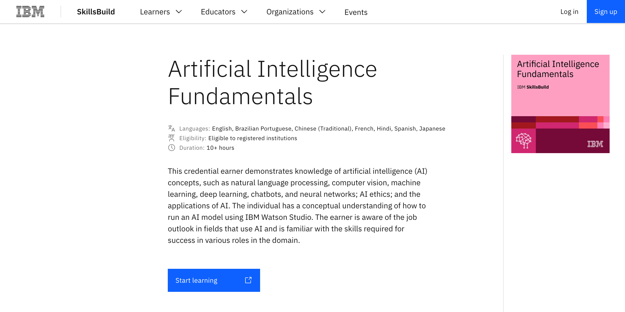 The free AI course from IBM SkillsBuild.