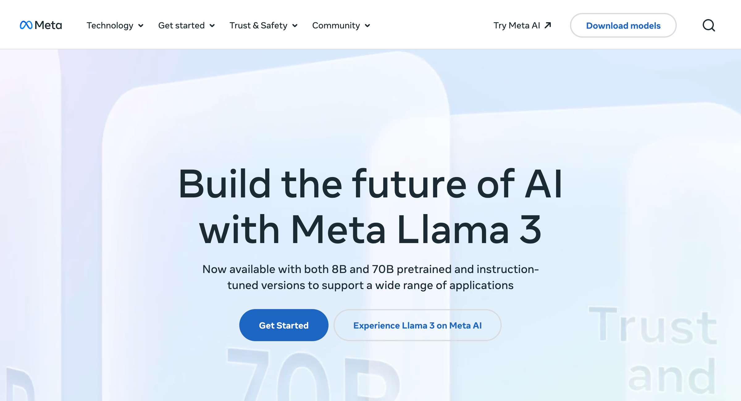 An overview of the website about the AI tool Meta Llama 3.