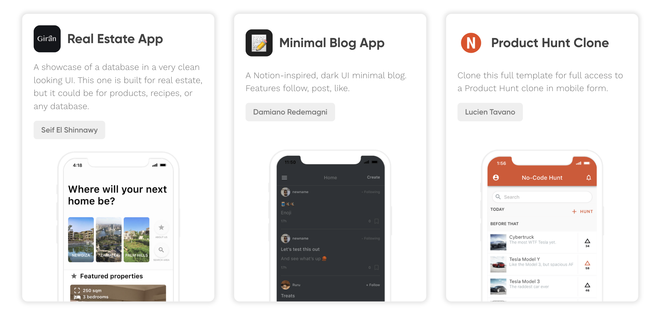 An excerpt of the template gallery found on the Adalo website.