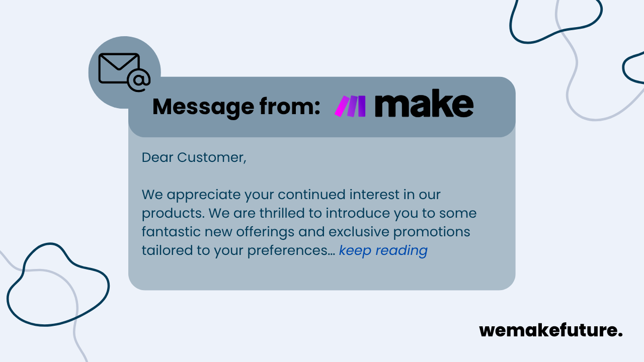 An example message from Make informing about new offers.