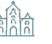 Icon of a heritage building with towers, an arched entrance, and clock on the central tower.
