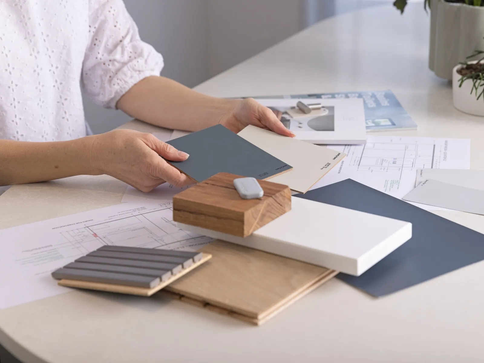 Interior designer checking selections for renovation project