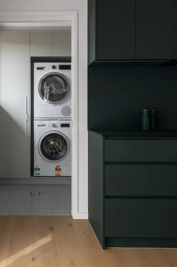 Modern bathroom in warm grey tones