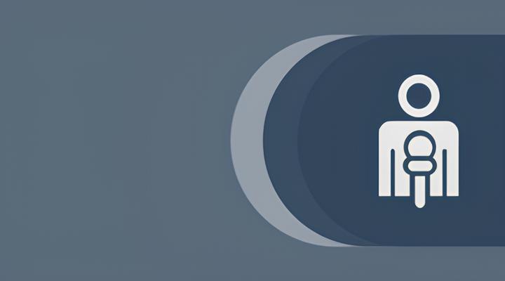 Icon of a person holding a baby, displayed inside overlapping dark blue and gray rounded shapes on a muted blue background.