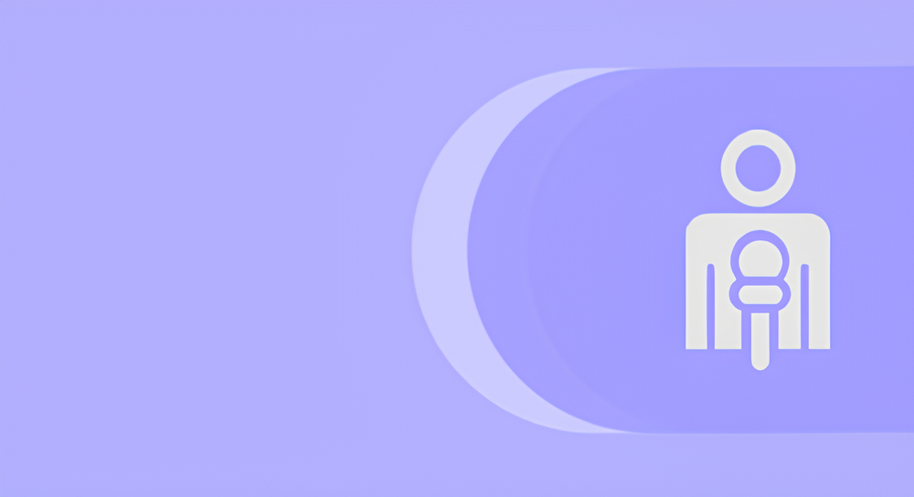 A white icon of an adult figure holding a smaller child figure on a blue and purple rounded rectangular background.