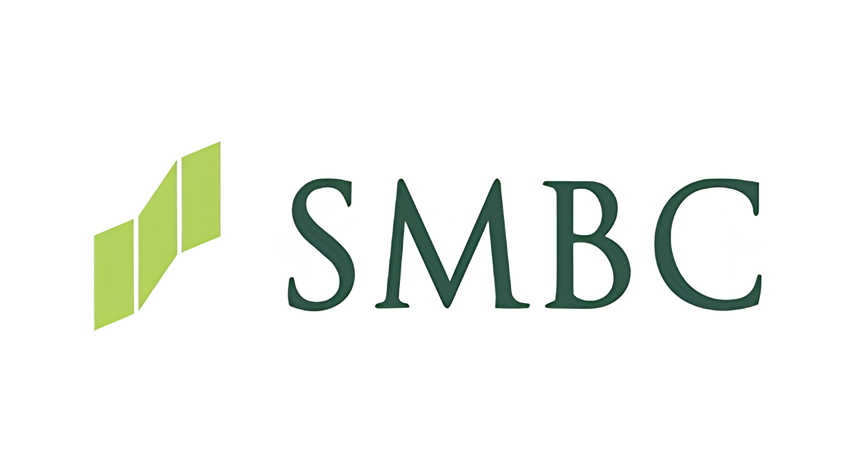 SMBC logo with three ascending green parallelograms to the left of the dark green letters SMBC on a white background.