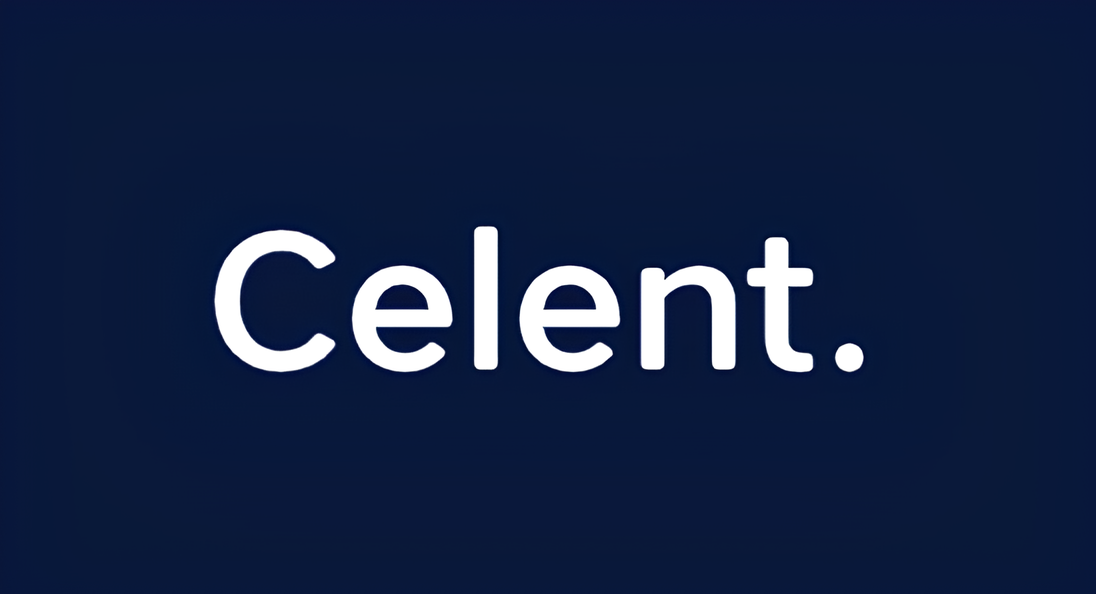 White text 'Celent.' on a dark blue background.