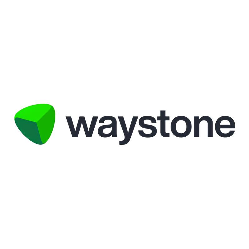 Waystone logo with a green triangular shape to the left of the word 'waystone' in black lowercase letters.