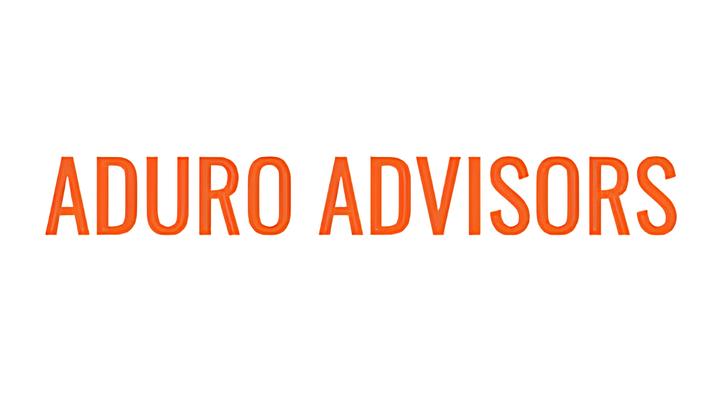 The text 'ADURO ADVISORS' written in bold orange uppercase letters on a white background.