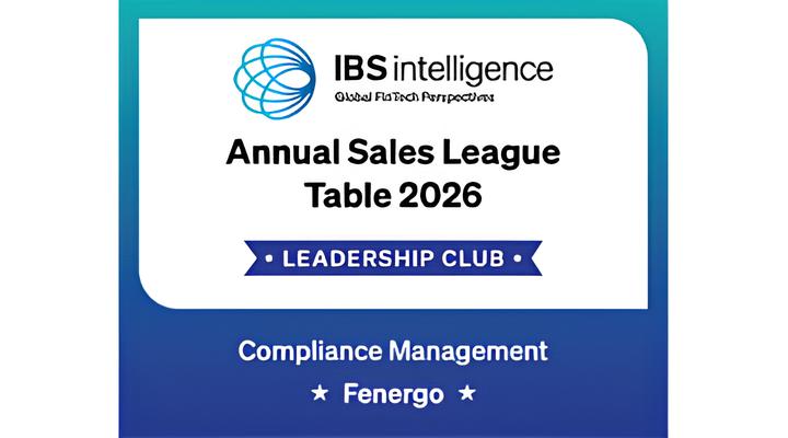 IBS Intelligence Annual Sales League Table 2026 badge with Leadership Club label, awarded for Compliance Management to Feerngo.