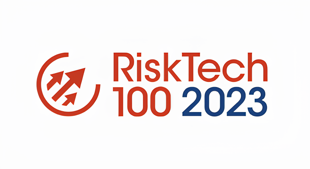 RiskTech 100 2023 logo with three upward arrows enclosed in a broken circle to the left of the text.