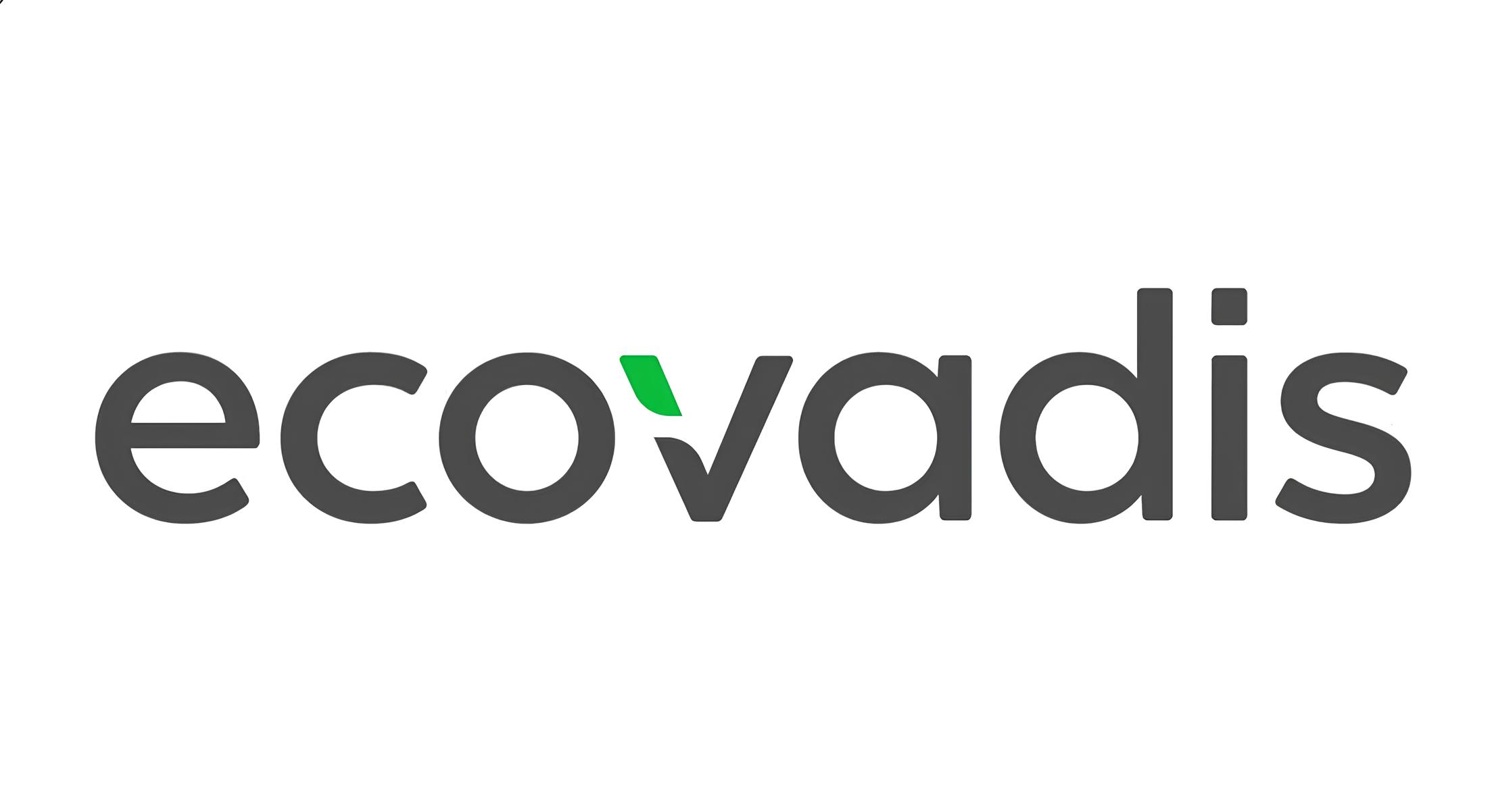Logo text reading 'ecovadis' in lowercase black letters with a green leaf shape incorporated above the 'v'.
