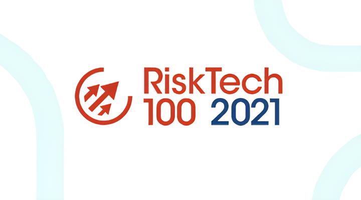 RiskTech 100 2021 logo with red upward arrows inside a partial circle on a white background.