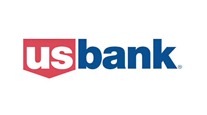 U.S. Bank logo featuring 'us' in white letters inside a red shield shape, followed by 'bank' in blue lowercase letters.