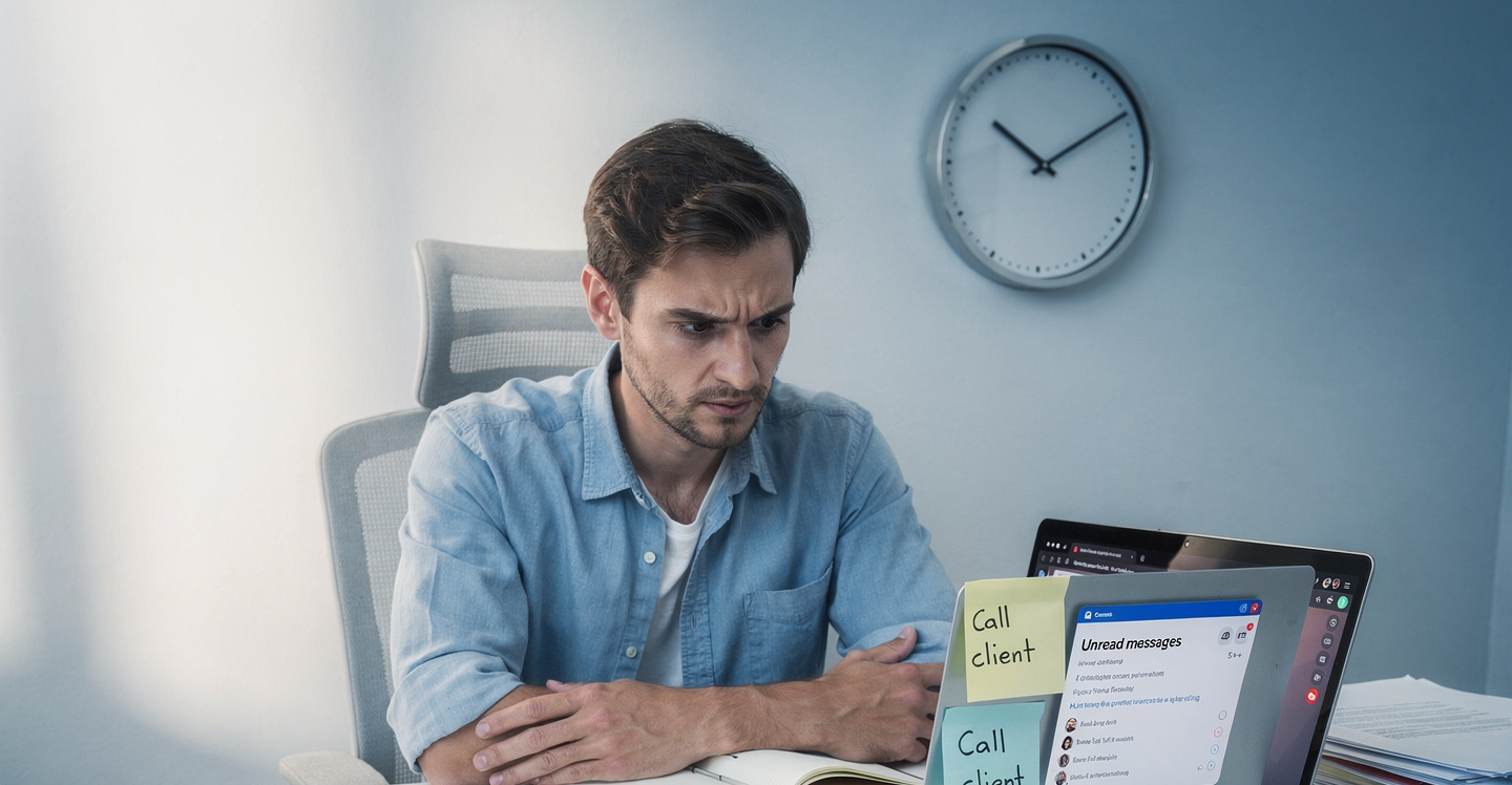 Adult with ADHD struggling to start an important task, illustrating executive dysfunction and motivation challenges