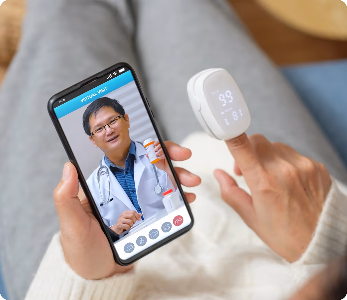 Close-up of a person's serene face with eyes closed, seen through translucent amber-hued glass reflections.