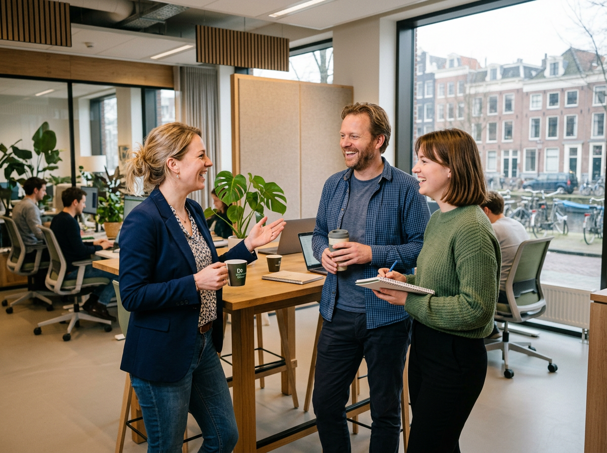 collega's praten tegen elkaar op kantoor