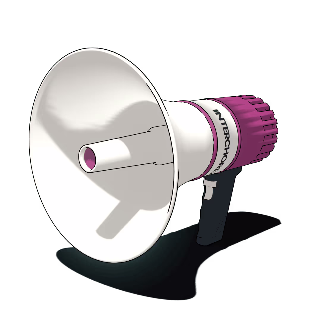 Megaphone mit Aufschrift INTERCHORD - als Verdeutlichung des lautstarken Antriebs.